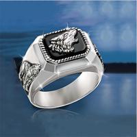 Fashion retro Silver Color Wolf Ring Stainless Steel Cool Boy Band Party Domineering Men 39;s Ring Golden Head Ring Unisex Jewelry