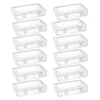 12-Pack Clear Plastic Storage Containers, 8 x 5 x 1.75 Inch Empty Hinged Box, Stackable Organizer