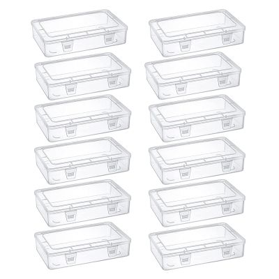 12-Pack Clear Plastic Storage Containers, 8 x 5 x 1.75 Inch Empty Hinged Box, Stackable Organizer