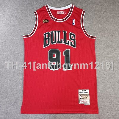 ✘✗♤ 1997-98 NBA baru lelaki chicago Bulls 91 dennis rodman final logo sulaman bola keranjang M N vintage red jersey