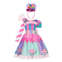 Girls Lolipop Dress Rainbow Candy Clothing Beauty Costumes Summer Children Birthday Gift Party Clothes