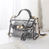 PUOU  New Summer Jelly Bag Snakeskin Pattern Crossbody Bags Transparent Clear Shoulder Bag Female Serpentine Handbag Party