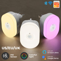 Tuya Wifi สมาร์ท Led ไฟกลางคืนอินฟราเรด PIR Motion Sensor ในโคมไฟติดผนังสีขาวอบอุ่น RGB ห้องนอนบันไดห้องน้ำ,ห้องเด็ก App เสียงสำหรับ Alexa บ้านสมาร์ทชีวิตมนุษย์ตรวจจับการเคลื่อนไหว