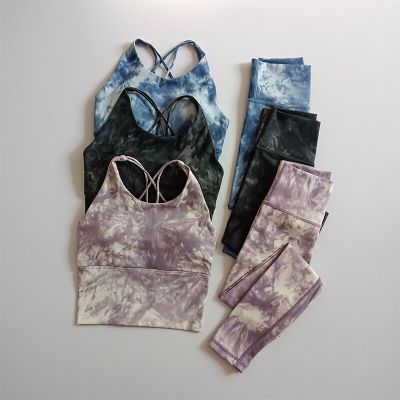 2PCS Seamless Women Yoga Set Workout Sportswear Gym Clothing Fitness Crop Top Tie Dye High Waist Leggings Sports Suits
