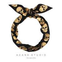 ACANE black background gold-plated skull Halloween personality cool dark punk ultra-wide hair band turban headdress