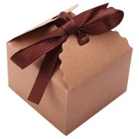 10Pcs Vintage Retro Kraft Paper Box, Diy Wedding Favor Gift Box, Small Single Cake Box Packaging with Ribbon