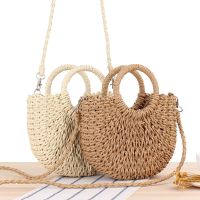 2023 Summer Handmade Bags for Women Beach Weaving Ladies Straw Bag Wrapped Beach Bag Moon shaped Top Handle Handbags Totes