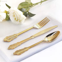 Plastic Silverware Disposable Rose En Cutlery Wedding Party Dinnerware Set Birthday Christmas Decoration 75-300Pcs