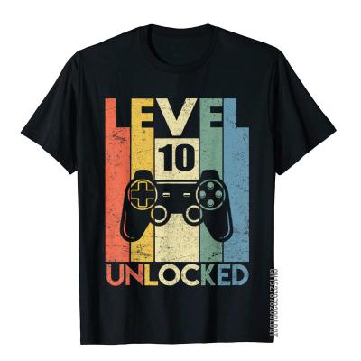Level 10 Unlocked Shirt Funny Video Gamer 10th Birthday Gift T-Shirt Men Hip Hop T Shirt Cotton T Shirts Preppy Style