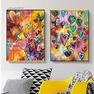 Modern Living Room Bedroom Decoration Painting - Abstract Colorful Love Hearts Canvas Posters Prints - Love Wall Art Pictures Cuadros