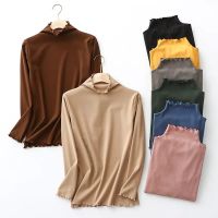 De velvet half-high collar bottoming shirt for women 2021 autumn and winter new Korean style wood ear plus size warm T-shirt