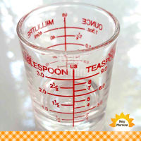 Lucky Measuring Glass 1.5 oz with scales in tablespoon, teaspoon and ml แก้วตวงขนาด 1.5 ออนซ์มีขีดบอกช้อนโต๊ะ ช้อนชา มิลลิลิตร-Clear