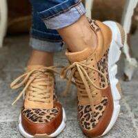 ผู้หญิงแพลตฟอร์มรองเท้าผ้าใบ2022รอบ Toe Low-Top Leopard Wedge รองเท้าผู้หญิงขนาด43 Lace Up Socofy Casual กีฬา Shoes.2023