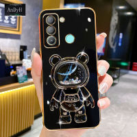 AnDyH Phone Case Tecno POP 5 LTE/BD4/BD4i/BD4a 6DStraight Edge Plating+Quicksand Astronauts who take you to explore space Bracket Soft Luxury High Quality New Protection Design