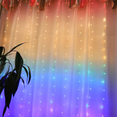 1.5x2m Rainbow Curtain String Lights LED Garland Window Fairy Light 210 LED Wedding Party Home Bedroom Indoor Christmas Decor