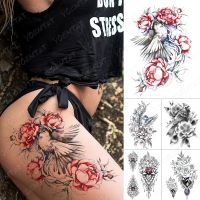 Waterproof Temporary Tatoo Sticker Peony Rose Kingfisher Sexy Henna Jewel Body Art Flower Bird Fake Tattoo Men Women Leg Tattoos Stickers