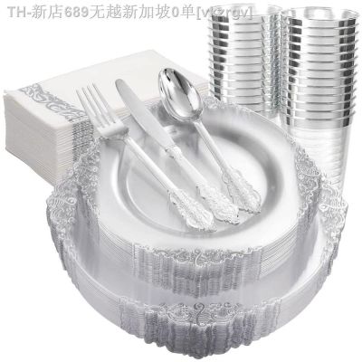 【CW】┇■▼  10-Person Set Disposable Tableware Transparent Plastic Tray With Glasses Birthday Supplies