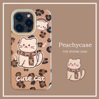 เคสมือถือลายแมวรูปวาดเสือดาวแฟชั่น Kawaii เข้ากันได้กับ iPhone 15 14 13 12 Pro Max 11 15Promax รูใหญ่ฝาหลังเคสมือถือกันกระแทก