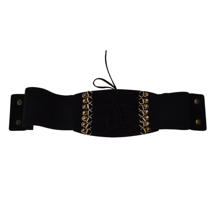 womens-rivet-elastic-buckle-wide-waist-belt-waistband-black