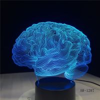 Brain Shape 3D Illusion Lamp 7 Color Change Touch Switch LED Night Light Acrylic Desk lamp Atmosphere Novelty Lighting AW-1287 Night Lights