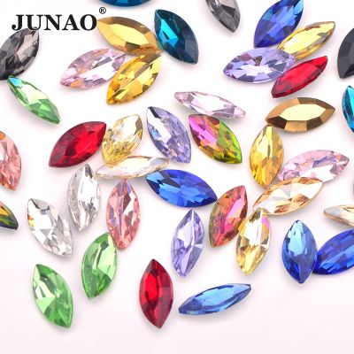 JUNAO 7x15mm Colorful Back Glass Rhinestone Applique Loose Stones and Crystals Strass Decoration