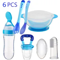 6 pcs/set Baby Food Feeder Kit Infant Fruit Feeder Spoons Fork Bowl Food Dispenser Bottle gift