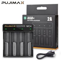 【LZ】 PUJIMAX-USB Carregador de Bateria de Lítio Luz LED Inteligente Cabo para 18650 26650 18350 32650 Baterias Li-ion Recarregáveis 4 Slots