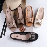 LJ Dép Sandal Bít Mũi Đế Dày Phối Khóa Vuông Thời Trang Mùa Hè Phong