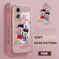 เคส PMP A58 OPPO Hp 4G ฟรีสายคล้อง + กราฟฟิตีแบรนด์แฟชั่นเคสโทรศัพท์เคลือบขอบสี่เหลี่ยมเคสโทรศัพท์นุ่มหรูหรา