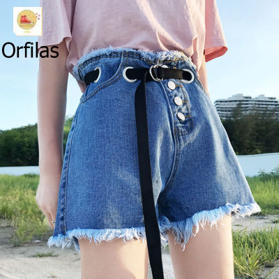 Orfilas 🌶🌶มีไซส์ S-XLกางเกงยีนส์ขาสั้น เอวสูง ทรงสวยๆ สไตล์เกาหลี (รวมเข็มขัด) กางเกงขาสั้นเดนิมผู้หญิงดีไซน์ไม่ซ้ำใคร