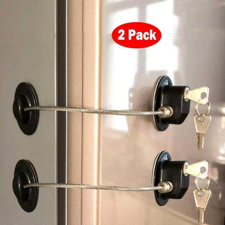 2pcs Window & Fridge Lock With Stainless Steel Cable & 2 Packs