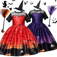 Halloween Magic Witch Girls Costume Ghost Bat Dark Witch Carnival Party Cosplay Dress for 3-10 Years Kids Halloween Disfraz