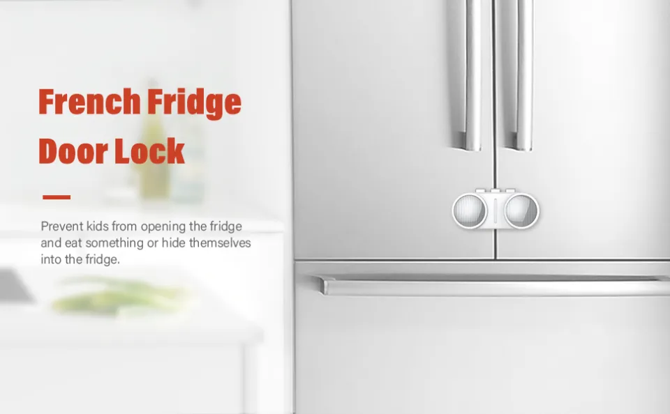 Safety French Fridge Door Lock Freezer Refrigerator Lock Cabinet Cupboard  Lock for Childproof & Pet Proofing Easy to Install and Use 3M Adhesive no  Tools Need or Drill 