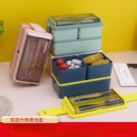 Double Layer Plastic Lunch Box Microwave Oven Divider Sealed Insulation Student Lunch Box Office Worker Bento Box Wholesale