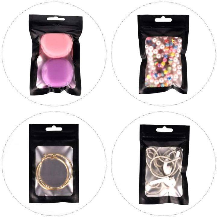 cocute-50100pcs-in-bulk-makeup-resealable-bag-holographic-pouch-black-packaging-pouch-cosmetic-bags