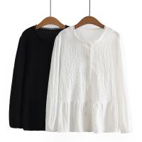 【มีไซส์ใหญ่】Plus Size XL-4XL Womens Long Sleeved White Black Tops Ladies Office-wear Elegant Spring Autumn Fashion Blouses