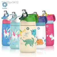 ㍿✢ 20pr3412 Garrafa de água gratuita FJbottle-BPA para crianças flacks a vácuo garrafa térmica com padrão dinossauro bonito palha saudável 350ml