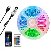 ไฟแถบไฟ LED RGB 1/2/3/4/5ม. USB แอปพลิเคชั่นบลูทูธ IR รีโมทคอนโทรลโคมไฟแบบยืดหยุ่นเทปสำหรับที่ตกแต่งบ้านในครัวพื้นหลังทีวี