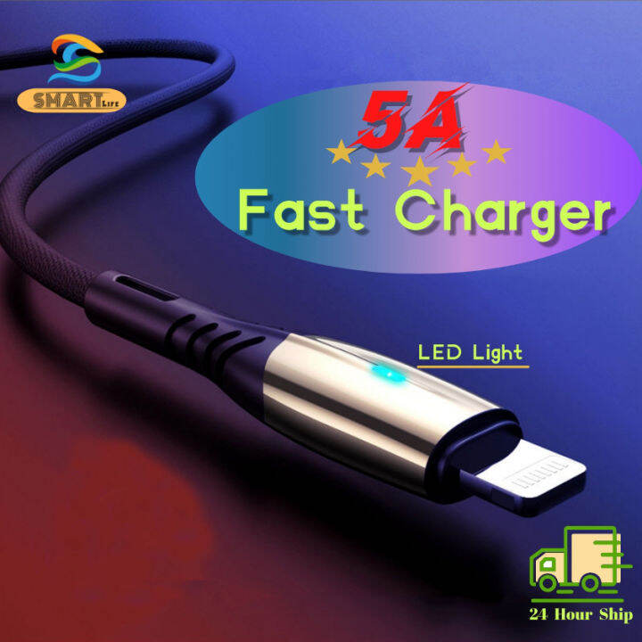 5A Fast charger cable for android Micro Type C lightning cable Led