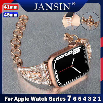 สร้อยข้อมือผู้หญิงเพชรหรูหรา สาย สำหรับ Apple Watch 7 สาย 45mm 41mm สายนาฬิกา สำหรับ Apple Watch Series 7 6 5 4 3 2 1 41mm 44mm สายรัดสแตนเลสของ