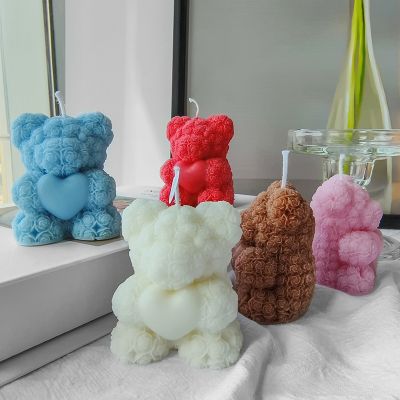 Creative 3D Rose Bear Aromatherapy Candles for Home Decoration Lovely Scented Candle Photography Props Festival Home Ornaments