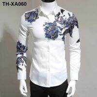 2023 high-quality European spring and autumn new light luxury mens fashion blue rose casual handsome non-ironing