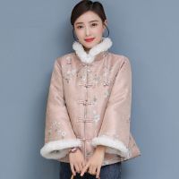 【 CW】Winter New Chinese Style Warm Coat Qipao Thick Vintage Stand Collar Tang Suit Loose New Year Cotton Han Womens KK4190