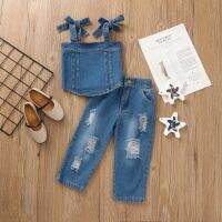 [COD] 2021 New Suspender Fashion Denim Ripped Trousers Two-piece Set Wholesale