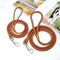 Rolled Leather Dog Leash For Small Medium Dogs Braided Leather Puppy Cat Pet Walking Leash Leads Brown Color 4ft Long Collars