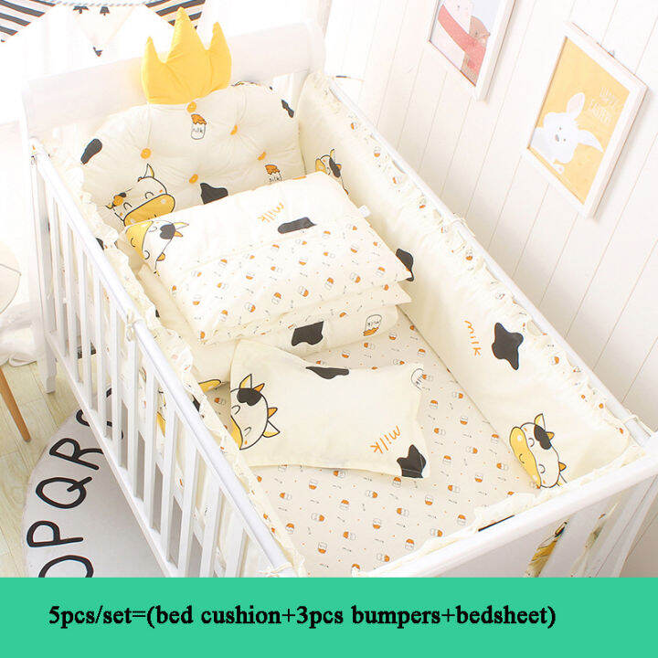 60-120cm-5pcsset-crown-cushion-crib-bedding-set-cotton-toddler-baby-bed-cot-bumper-bedding-sheet-for-girl-boys-zt37