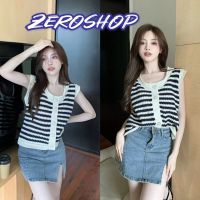 Zero shop?พร้อมส่ง?(Zero-(6Y002) เสื้อกล้ามถักไหมพรม ดีเทลลายคิ้วใส่สบายเกาหลีๆเบาๆ