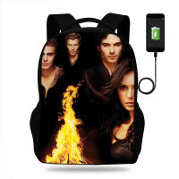 USB Charging Backpack Boys Girls Popular The Vampire diaries Printing Backpack School Bags Casual Travel ShoulerMens Rucksack