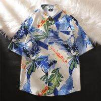 ◄✢  Hawaii beach Thai flower shirt mens short sleeve summer vacation take 5 minutes of sleeve bask ice silk shirt coat