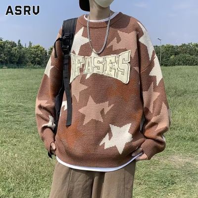 ASRV เสื้อกันหนาว ผช เสื้อกันหนาว ผู้ชาย สเวตเตอร์ชาย sweaters for men เสื้อกันหนาวแฟชั่นของผู้ชายเสื้อกันหนาวรูปดาวใหม่หรูหราหลวมเสื้อลำลอง